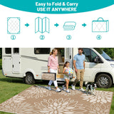 Waterproof Outdoor Rug 9x12 for Patios, Floral Reversible Plastic Straw Rug Patio Mat, Indoor Outdoo