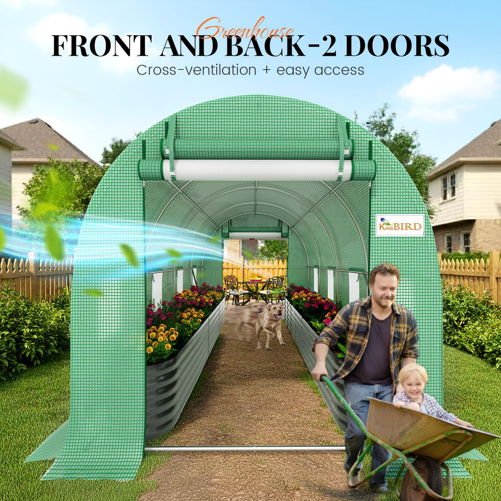 Premium 15x7x7FT Greenhouse for Outdoors, Galvanized Steel Frame