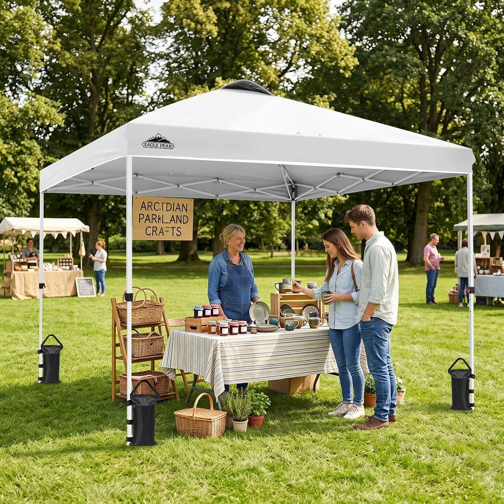 Pop Up Canopy Tent with Wheeled Carry Bag, 8 Stakes, 4 Ropes, 4 Weight Bags, Easy Set Up Tent Canopy, 10x10 ft