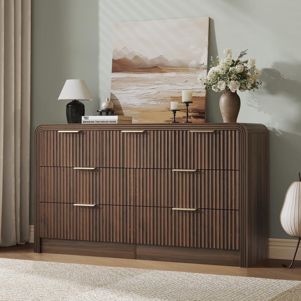 55" W Fluted 7-Drawer Dresser, Walnut