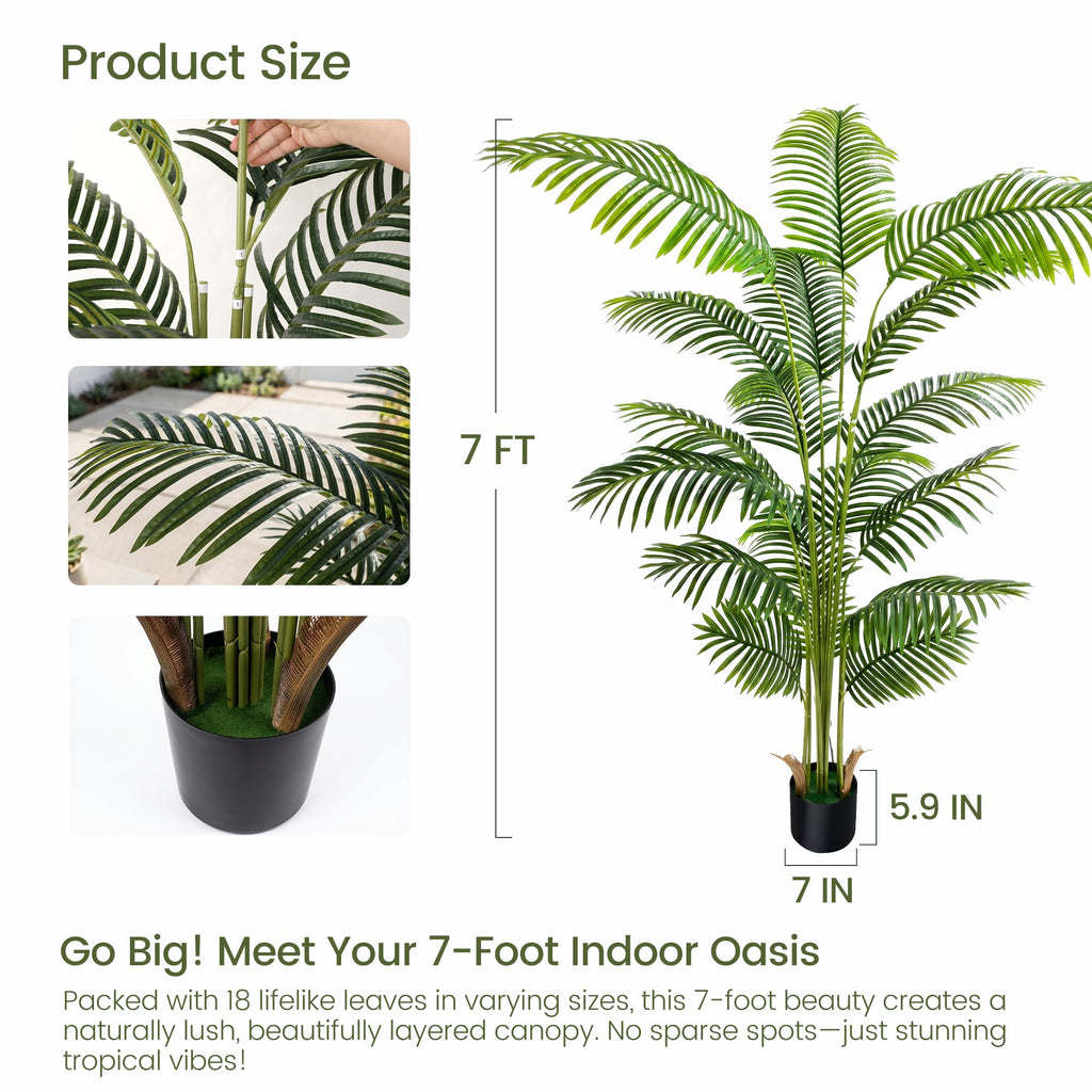 7ft 2-Pack Artificial Areca Palm Plants in Pots, 82.7in Fake Cane Palms