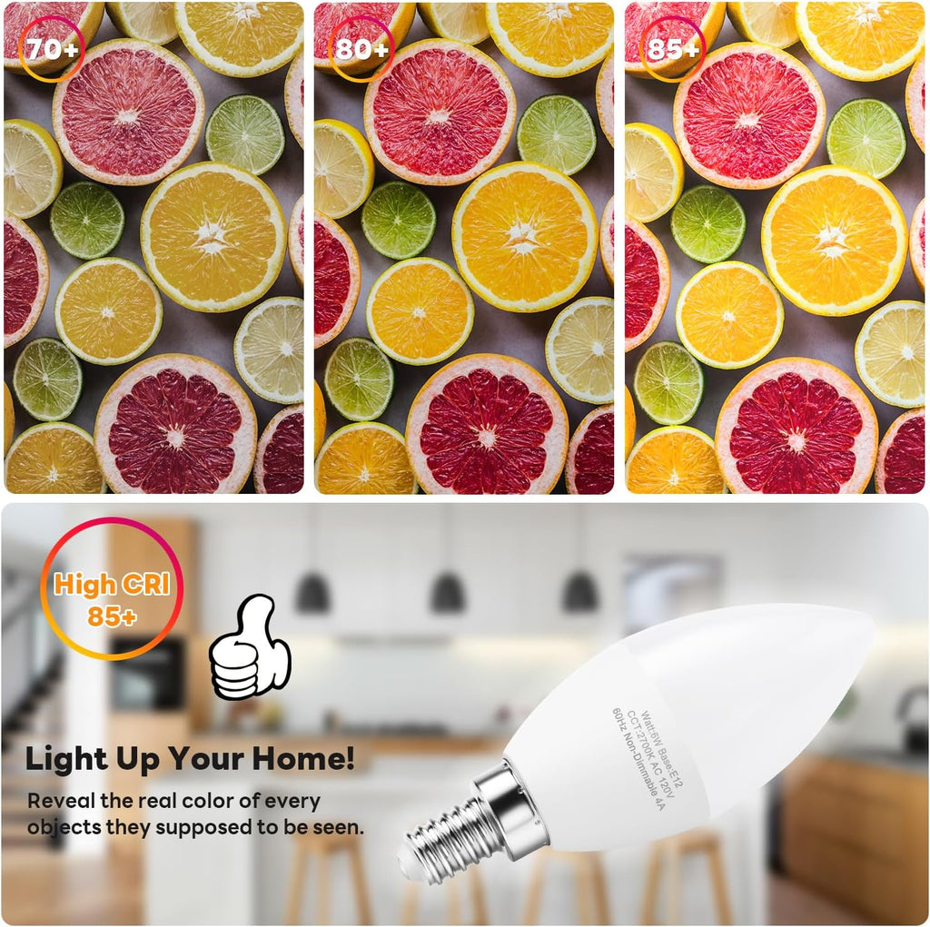 E12 LED Candelabra Bulbs 60W Equivalent, Warm White 2700K