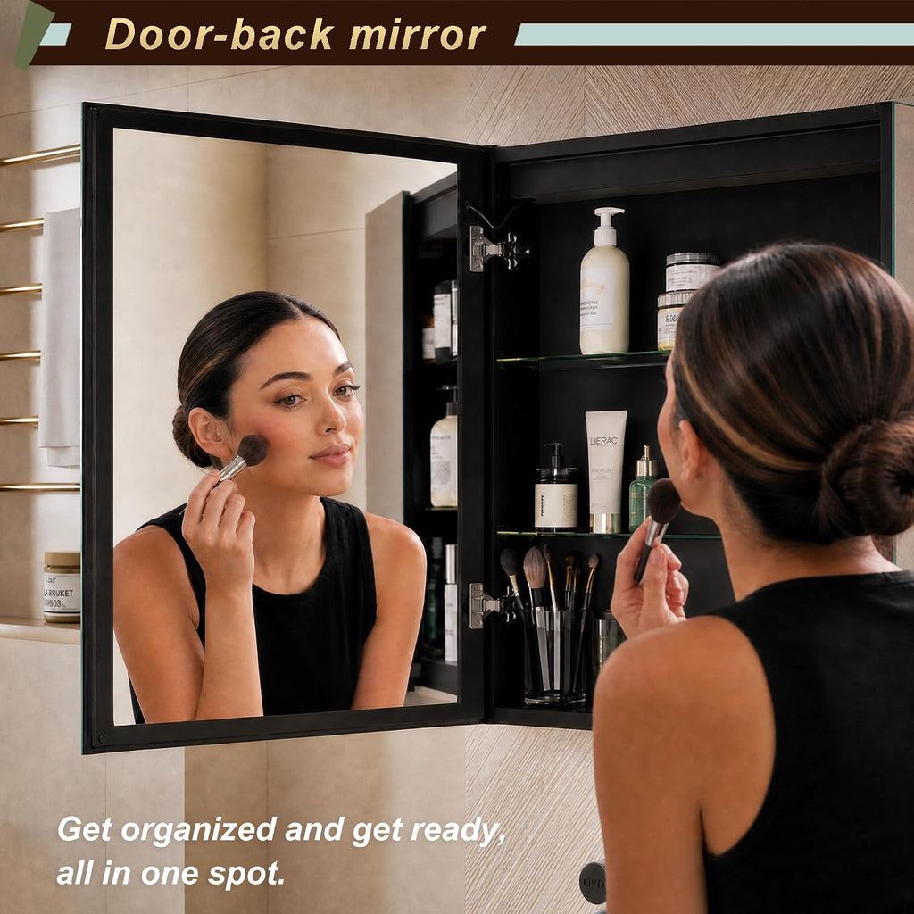 20 * 28 Left Hinge LED Bathroom Mirror Cabinet, Aluminum Medicine Cabinet | Light Adjustable, Sockets & USBs inside