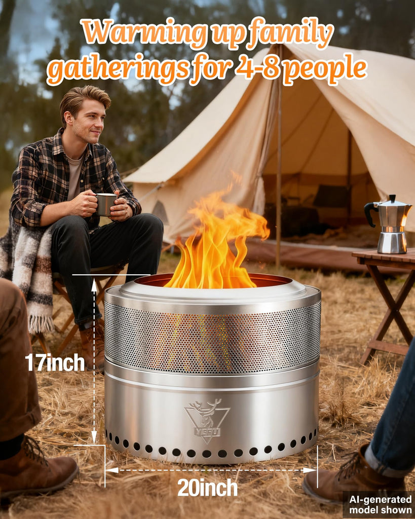 Smokeless Fire Pit 20 Inch, Folding Portable Firepit Outdoor