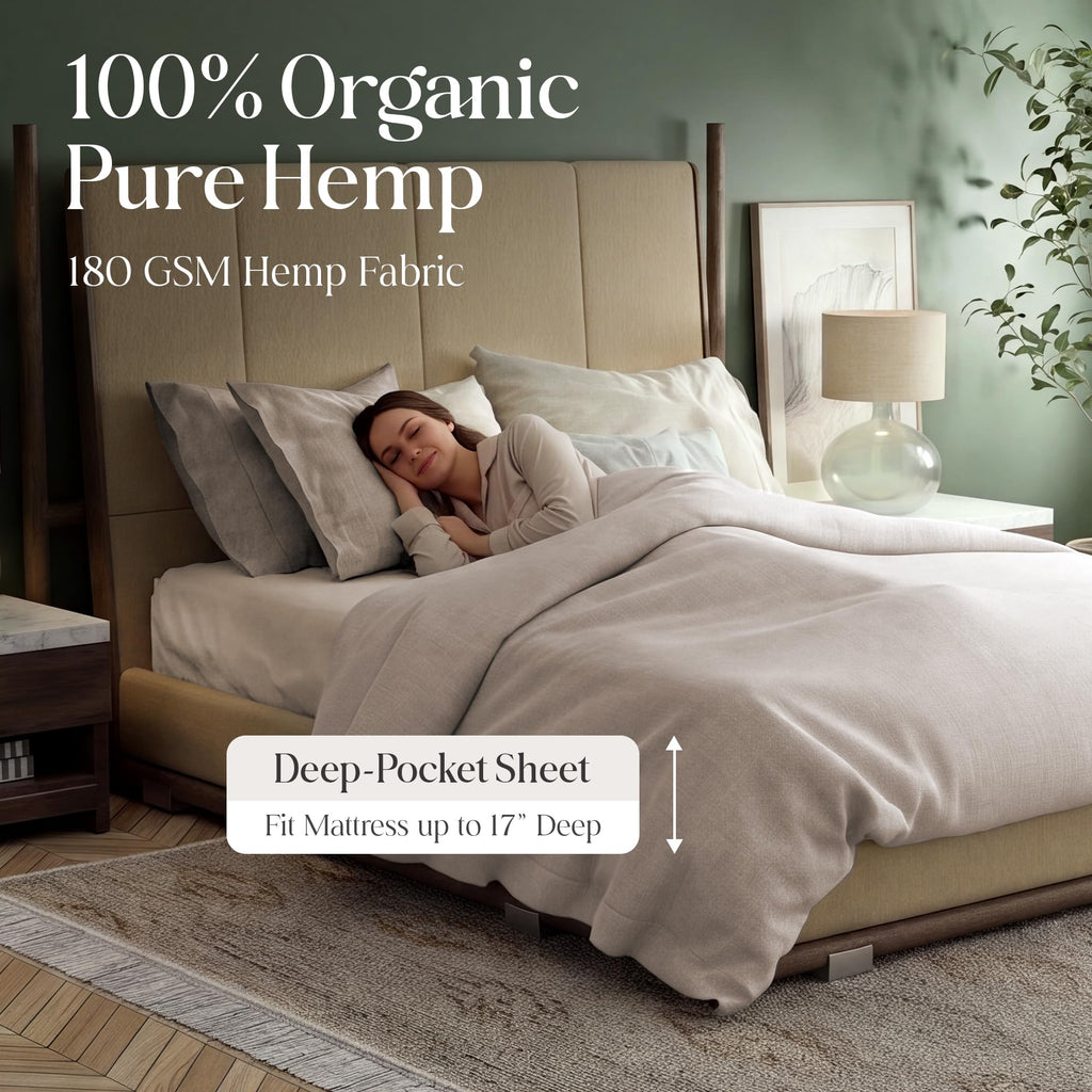 Organic Hemp King Bed Sheet Set, 4 Piece - Natural