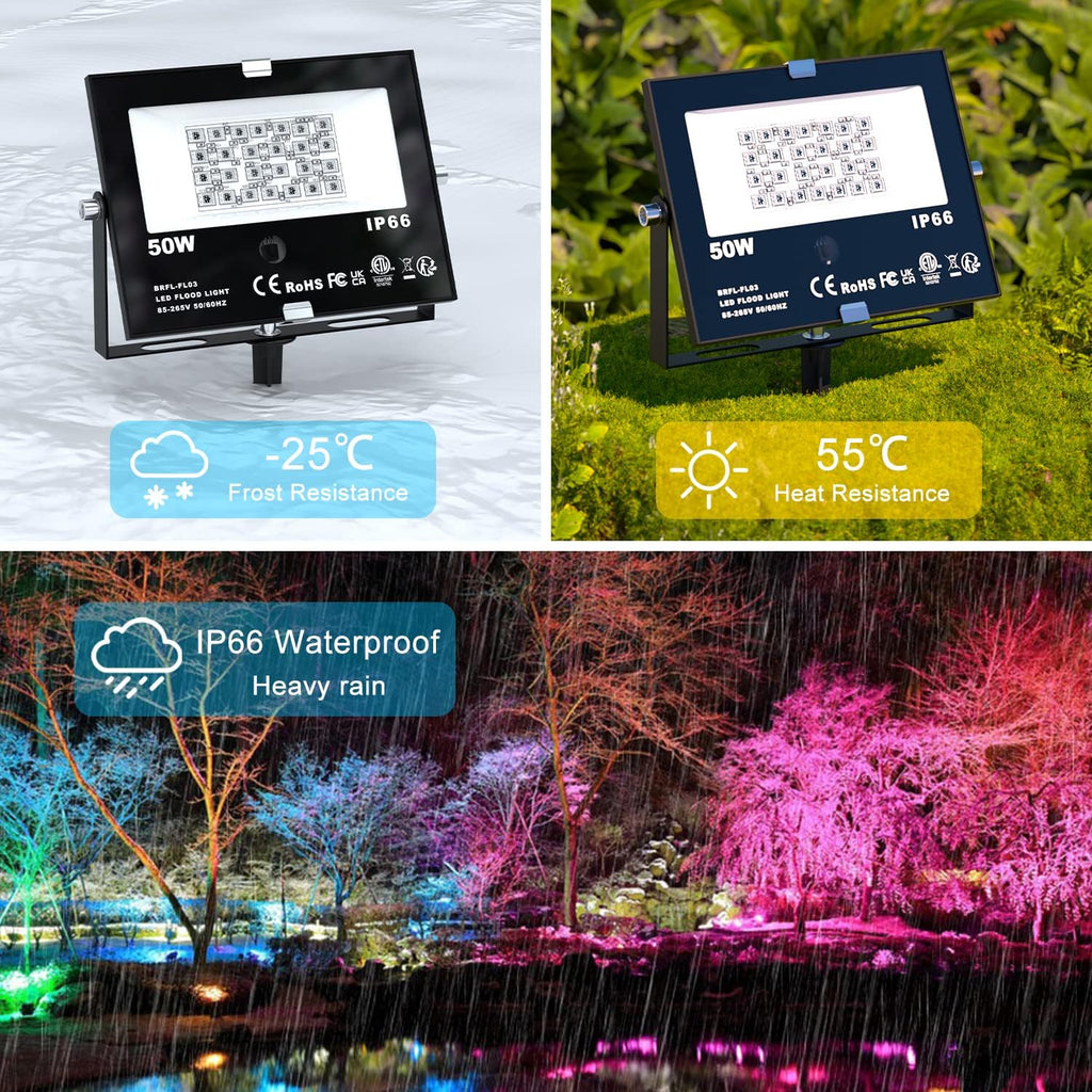 RGB Outdoor LED Flood Light 50W Color Changing Floodlights Spotlights Landscape Lighting Fixture Waterproof