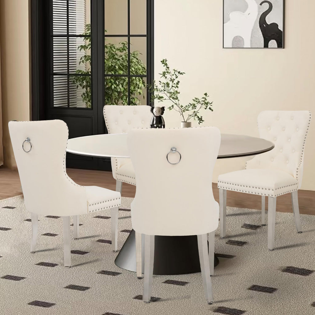Velvet Dining Chairs Set of 6, Modern Kitchen Chairs, Beige