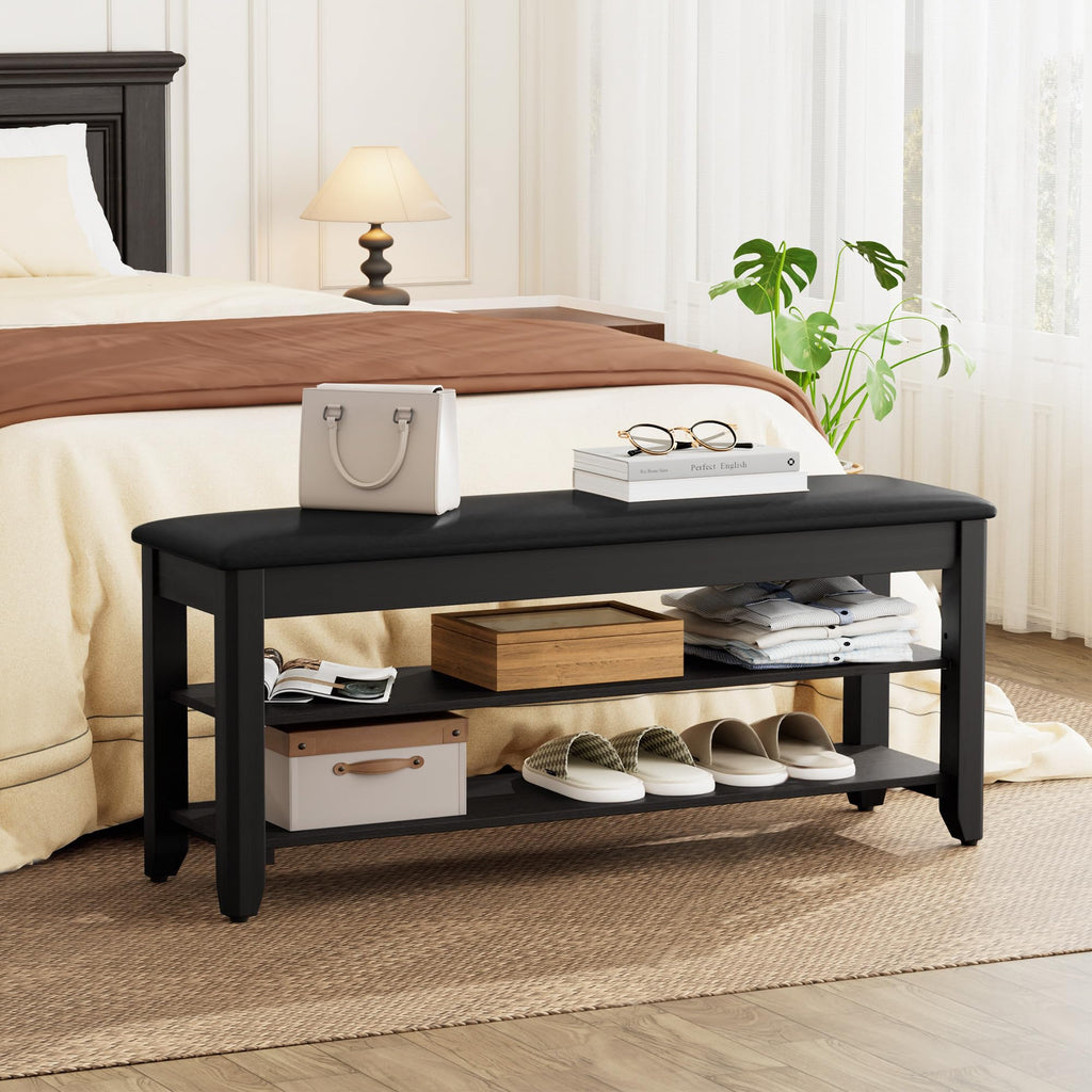 39.4" Wide Solid Wood Shoe Rack Bench with Flip-Top Storage