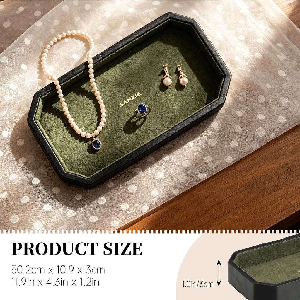 Leather Valet Tray, Jewelry Trinket Organizer (Black, Small)