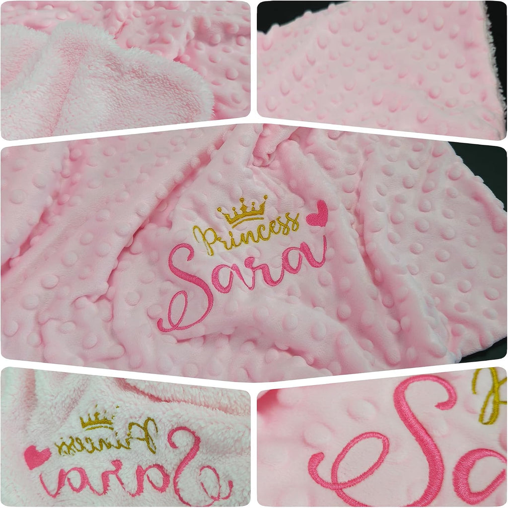 Pink Personalized Minky Fleece Baby Blanket, Custom Baby Blanket with Name