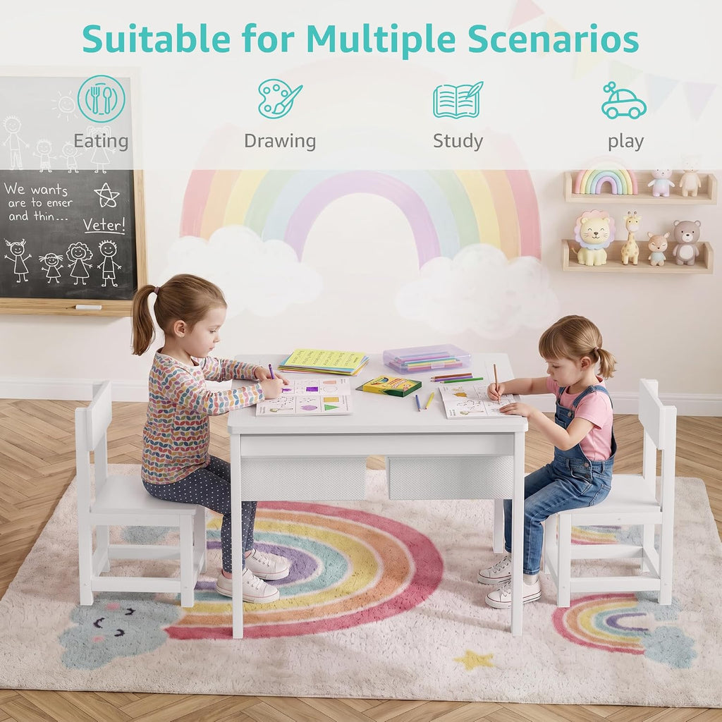 Kids Construction Play Table and Chair Set with Drawers