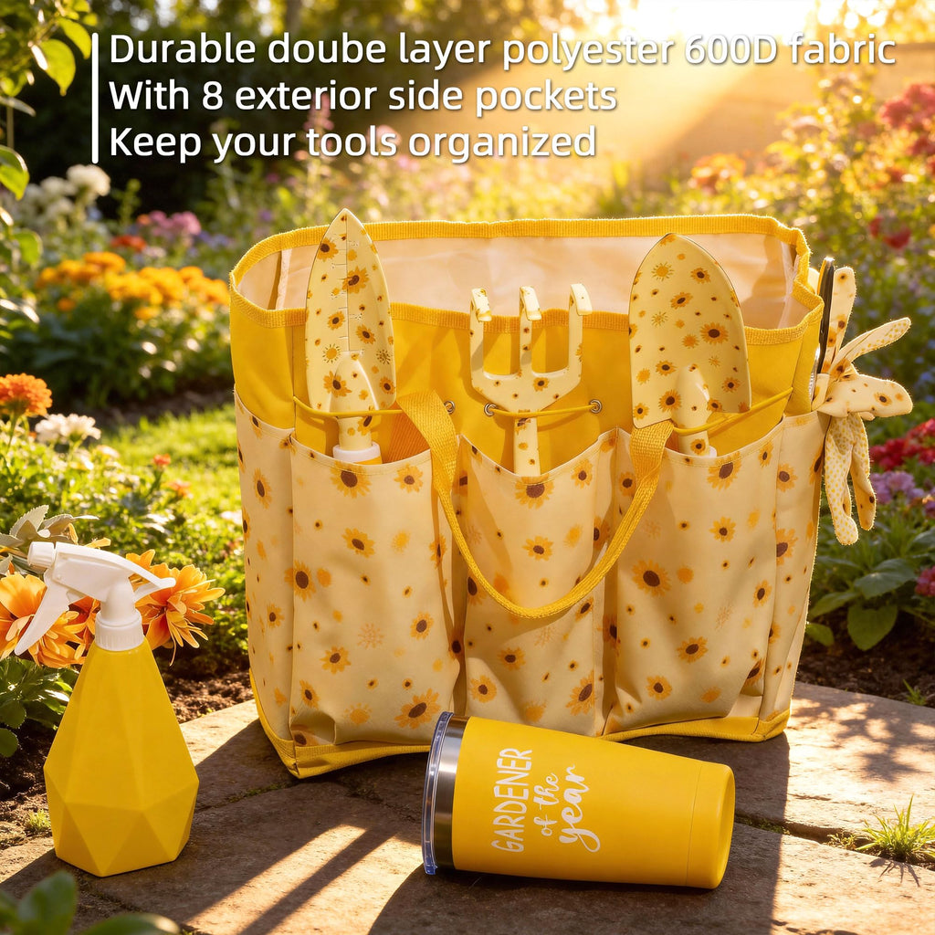 Garden Tool Set with Sunflower Print, Heavy Duty Gardening Hand Tools with Garden Tool Bag, Gardening Gifts for