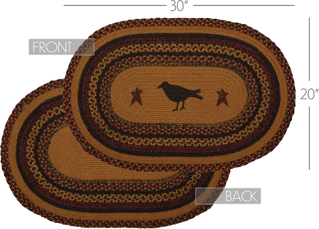 Heritage Farms Primitive Crow Jute Yellow Accent Rug Oval w/Floor Pad 20"x30"
