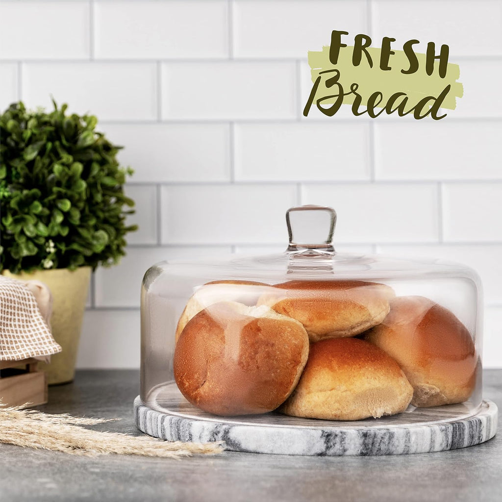 Marble Cake Stand with Glass Dome Cover - Set of 4