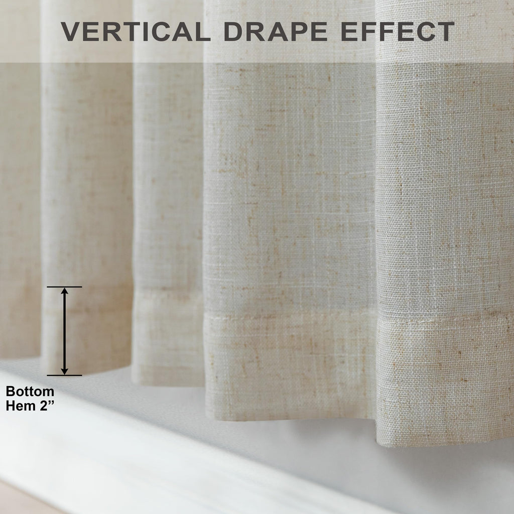 Flax Linen Curtains 80 Inches Long Semi Sheer Linen Large Drape Extra Wide Beige Light Filtering Curtains for Sliding