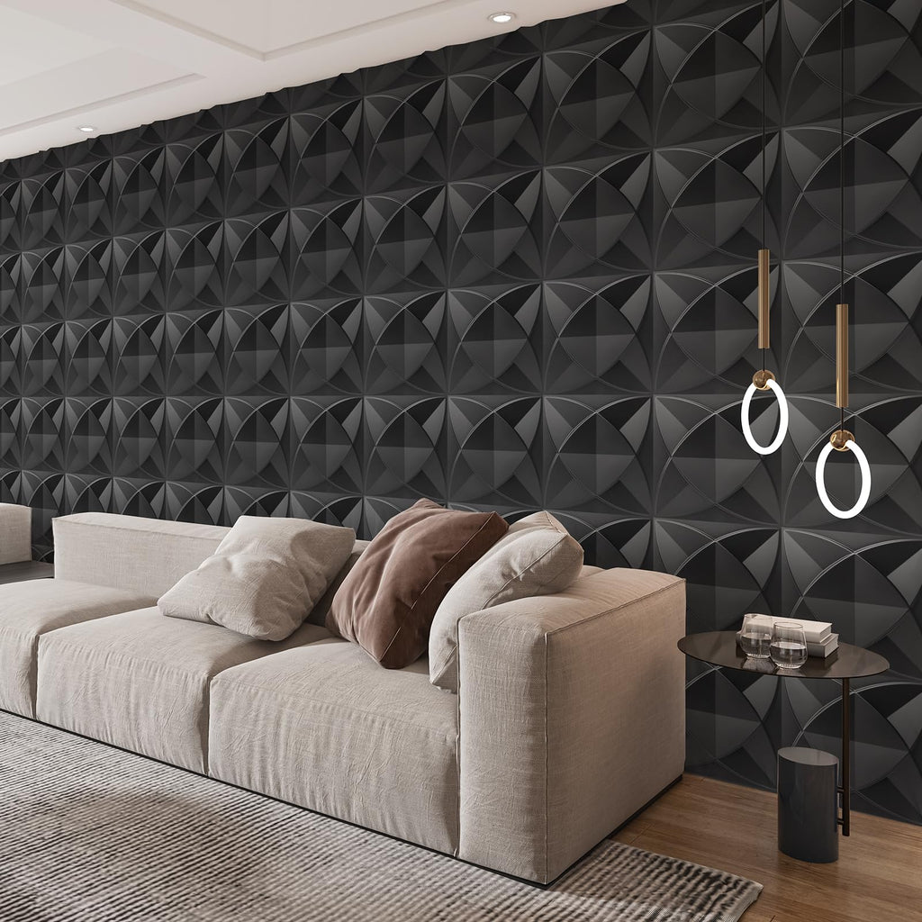 Waterproof 3D Textured PVC Decorative Wall Panels, 33-Pack, Black