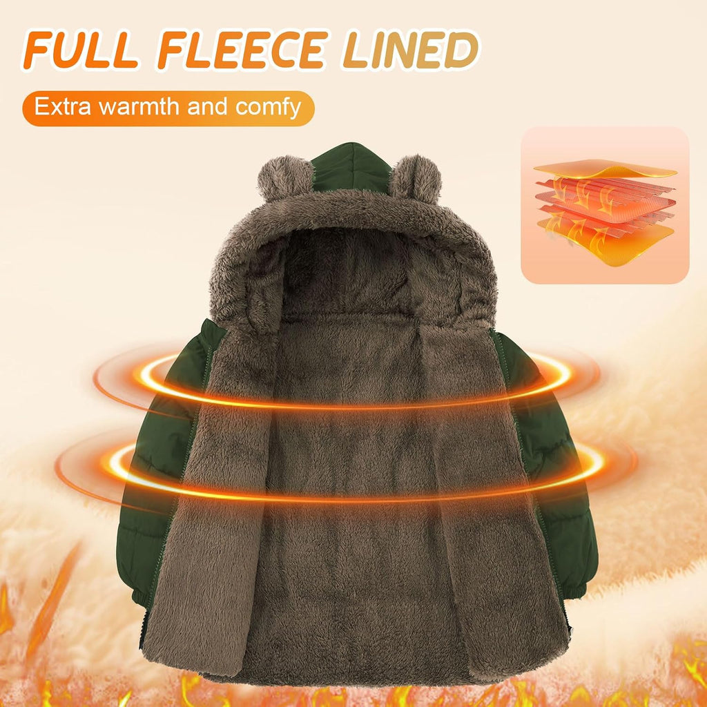 Toddler Boys Puffer Jacket with Bear Ear Winter Coat