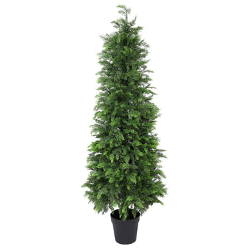 5ft UV Resistant Full Faux Cedar Tree with Soft Real Touch Leaves, 60in Lifelike Topiary Trees Artificial Outdoor