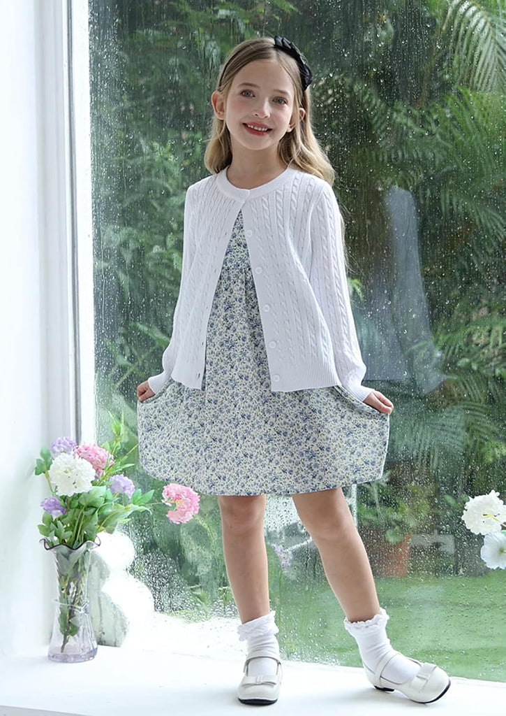 Girls Cable Knit Button Up Cardigan Sweater