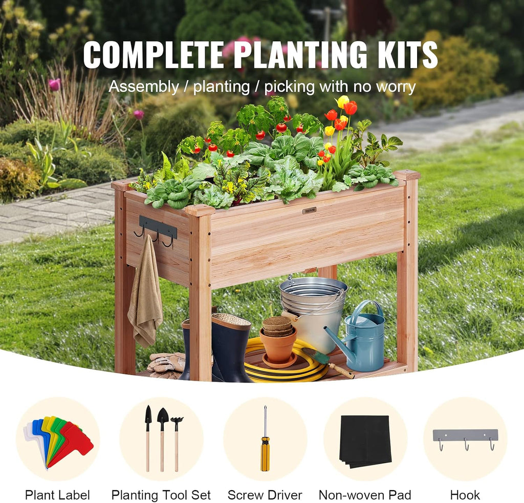 Raised Garden Bed 34x18x30in with Sturdy Legs, High End Natural Fir Wood Planter Box Elevated Planting Stand for