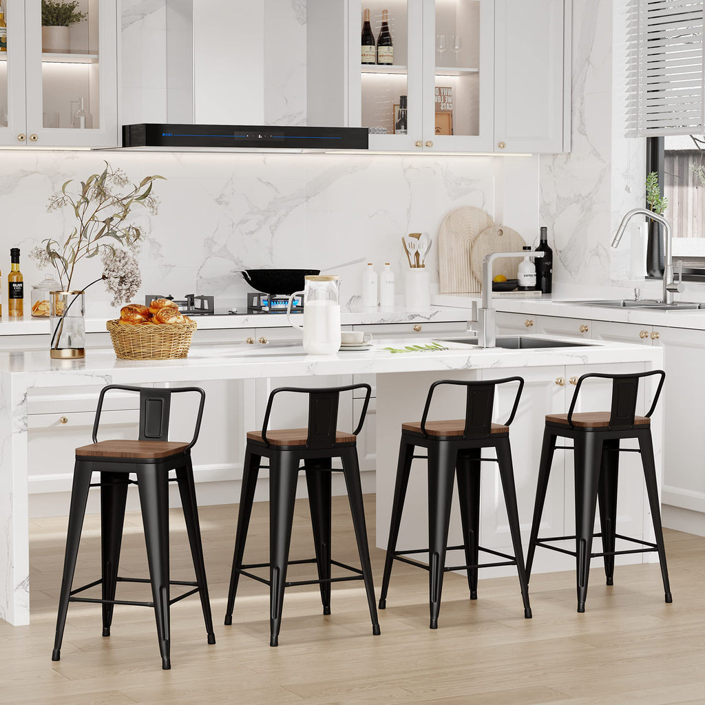30 Inch Bar Stools Set of 4 Industrial Metal Barstools Bar Height Bar Stool with Backs Kitchen (30 inch, Black)