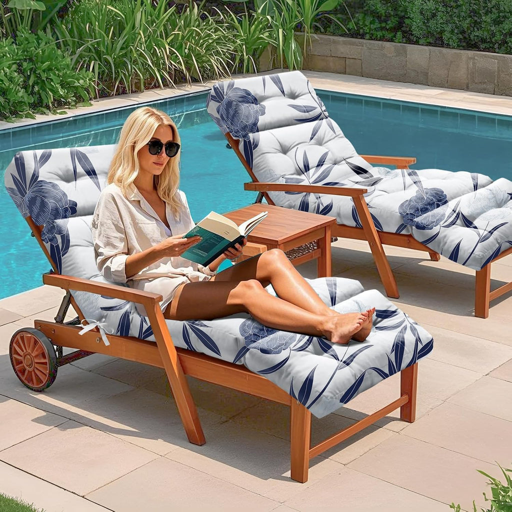 Outdoor Lounge Chair Cushions Waterproof 75.1x22.8x4.7" Blue Enchantress | 600D Oxford Fabric, Cotton Filling