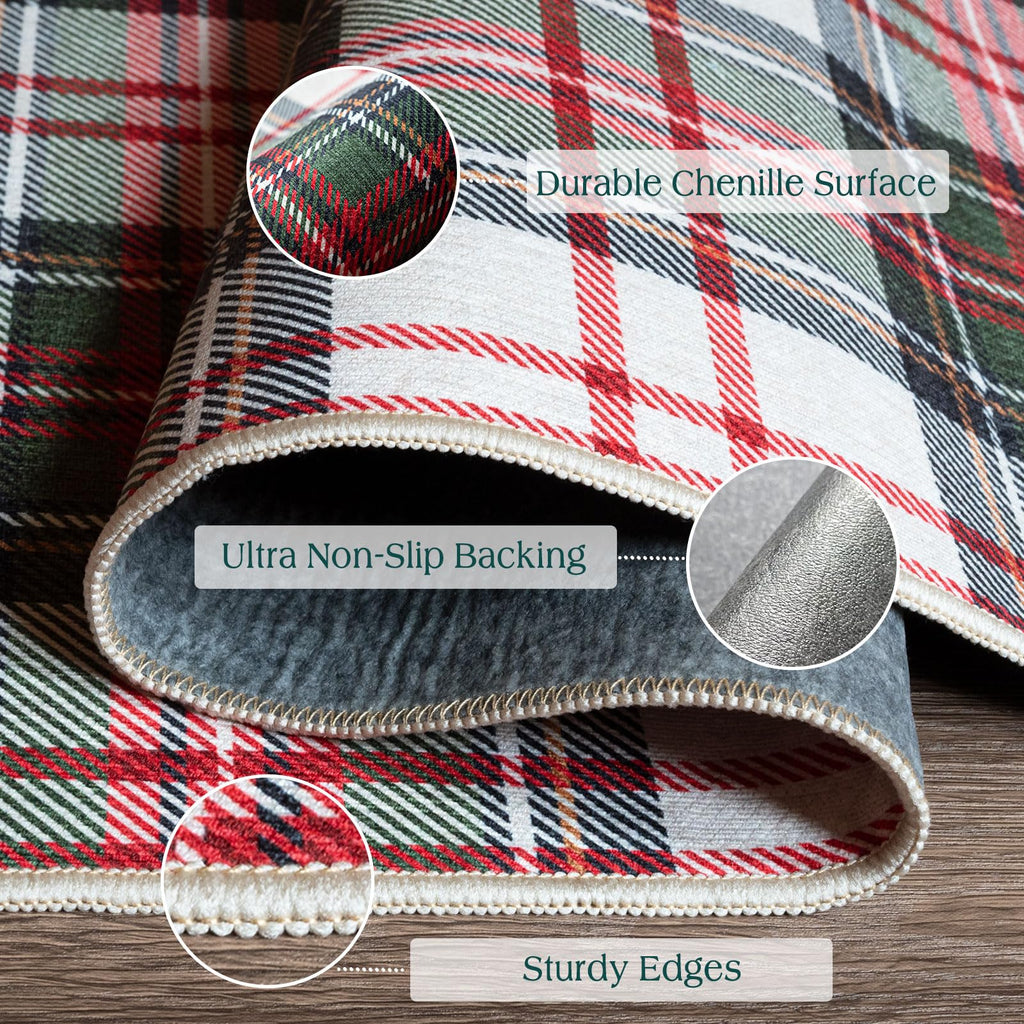 Christmas Front Door Mat - 2x4.3 Buffalo Tartan Plaid Runner Rug