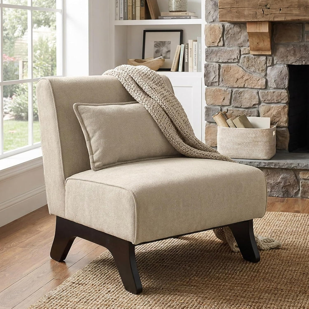 Armless Accent Chair Upholstered Comfy Modern Living Room Side Chair | Comfy Small Accent Lounge Chair with Pillow &