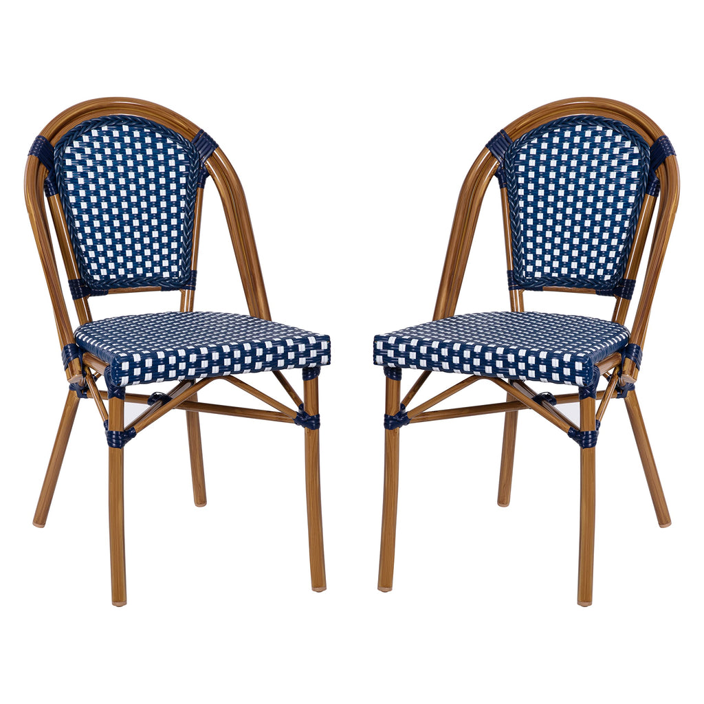 Navy/White PE Rattan Bistro Chair, 2-Pack