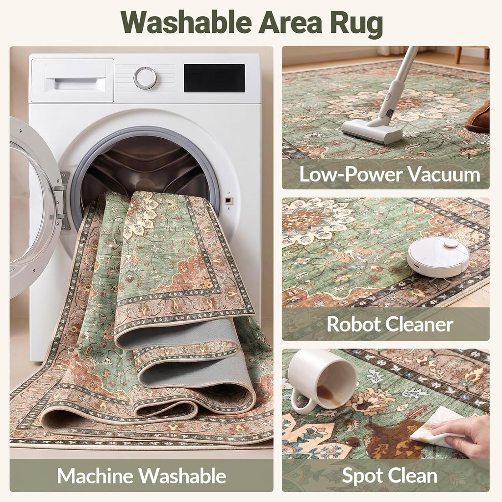 Washable Area Rug, Large Vintage Distressed Medallion Rugs