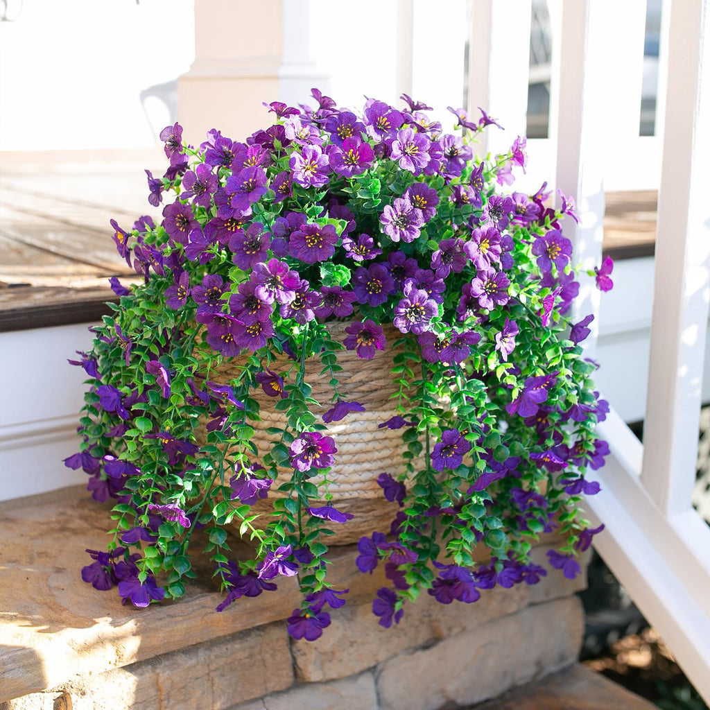Artificial Flowers for Outdoors Garland Decoration, 2Pcs Dark Purple Fake Hanging Flowers, UV & Fading Resistant