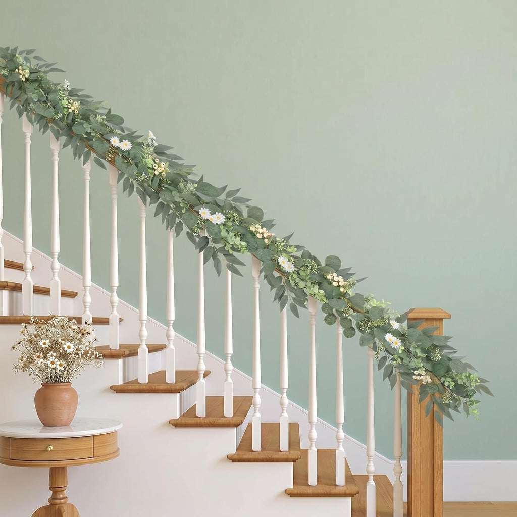 2-Pack 6 Ft Artificial Eucalyptus Garlands for Mantel Decor - Set of 2