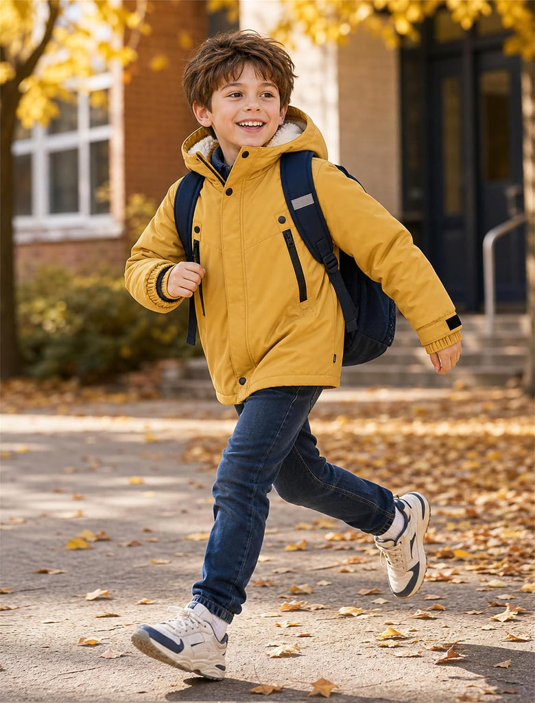 Kids Fleece-Lined Winter Coat Boys Girls Water-Resistant Jacket