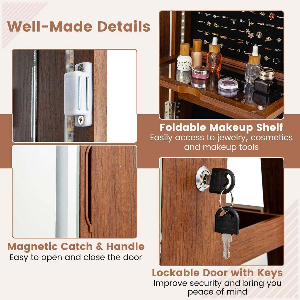360° Swivel Jewelry Cabinet, Jewelry Armoire Organizer (Walnut)