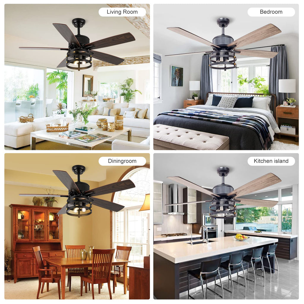 Farmhouse Rustic Ceiling Fan with Lights, 52 Inch Industrial Ceillng Fan Outdoor Ceiling Fan, Large Airflow