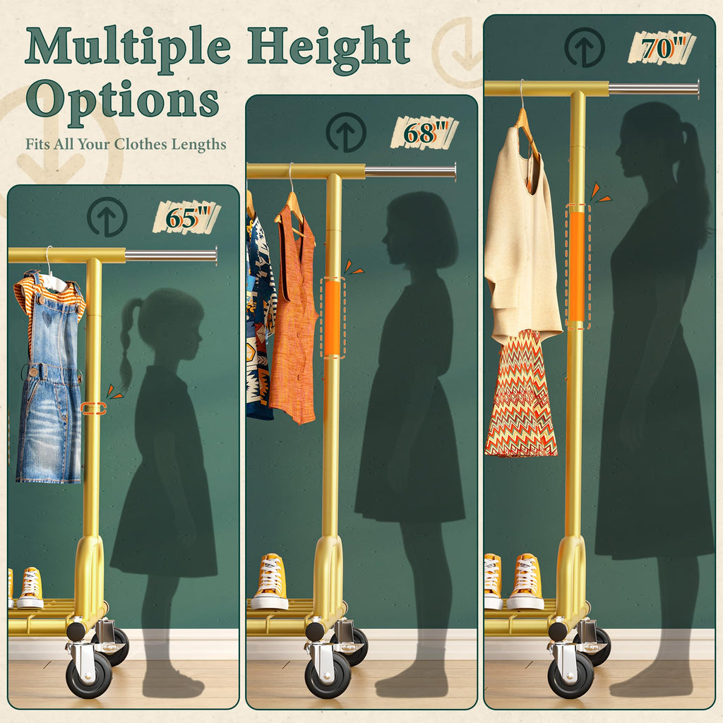 Gold Clothing Rack, 530LBS Heavy Duty, Space-Saving Storage