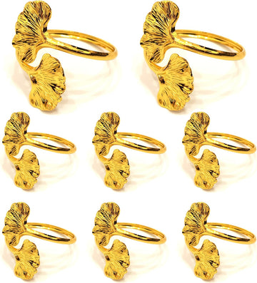 Leaf Napkin Rings - Ginkgo Biloba Leaf Napkin Ring Gold - Fall Napkin Rings Buckles for Holiday - Set of 8