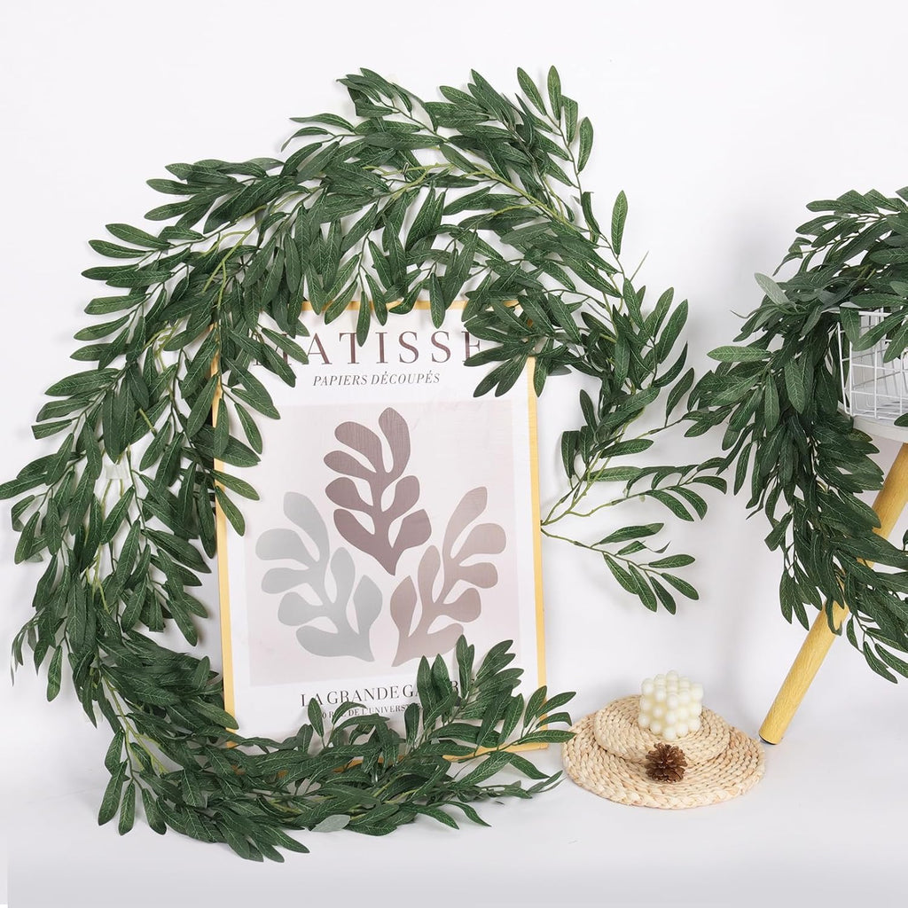 Artificial Silk Olive Leaves Vines Garland 6.2Ft Green Rattan - Set of 124