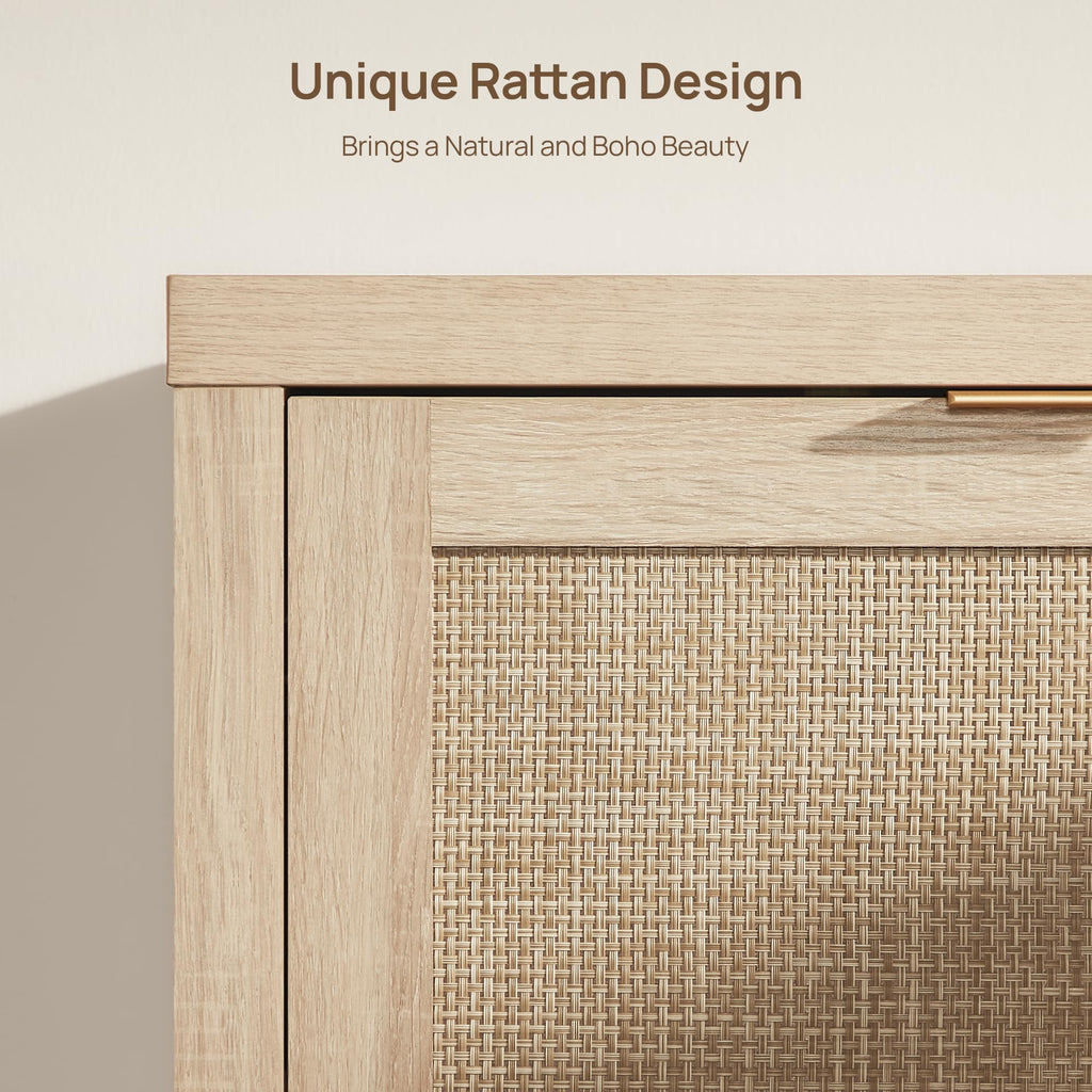Rattan Buffet Cabinet with Storage 87" Sideboard Cabinet with 6 Doors & Adjustable Shelves Wood Sideboard Credenza