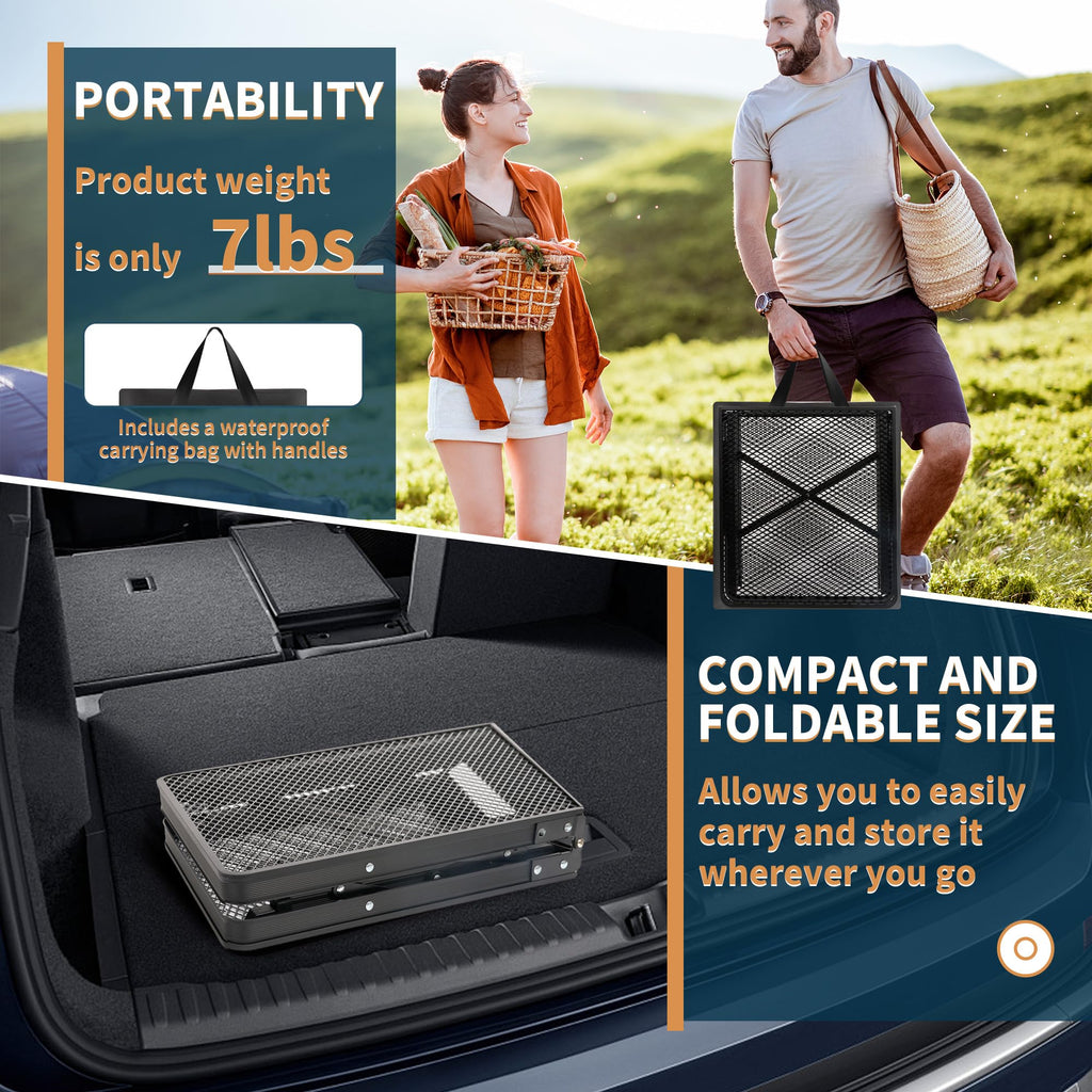 HPC DECOR Grill Table with Mesh Desktop, 200lbs 3Ft Portable Folding Table, Camping Table, Picnic Table, Height