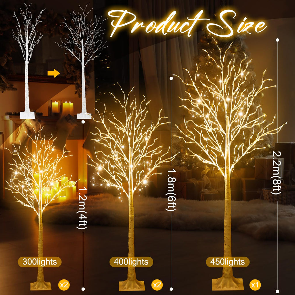 5 Pcs Lighted Birch Tree, 4ft 6ft 8ft, Warm White