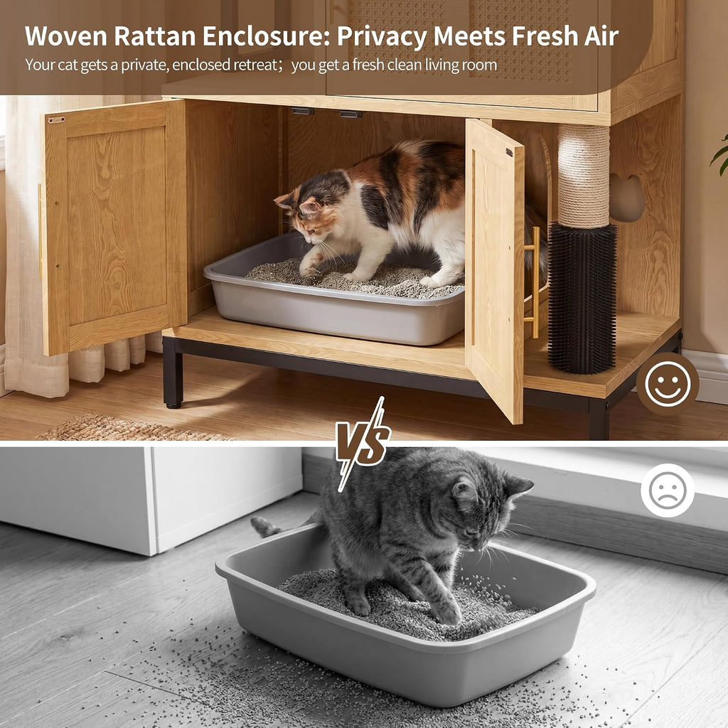 Cat Litter Box Enclosure with Cat Tree & Storage Shelf
