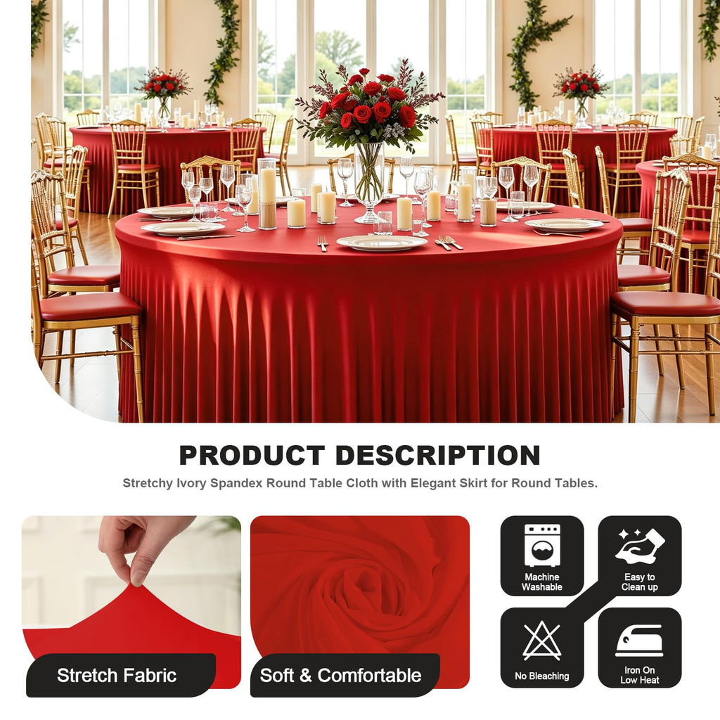 2 Pack 60 Inch Red Round Tablecloth for 5FT Tables, Wrinkle Free Washable Table Cover for Christmas Decor, Valentine