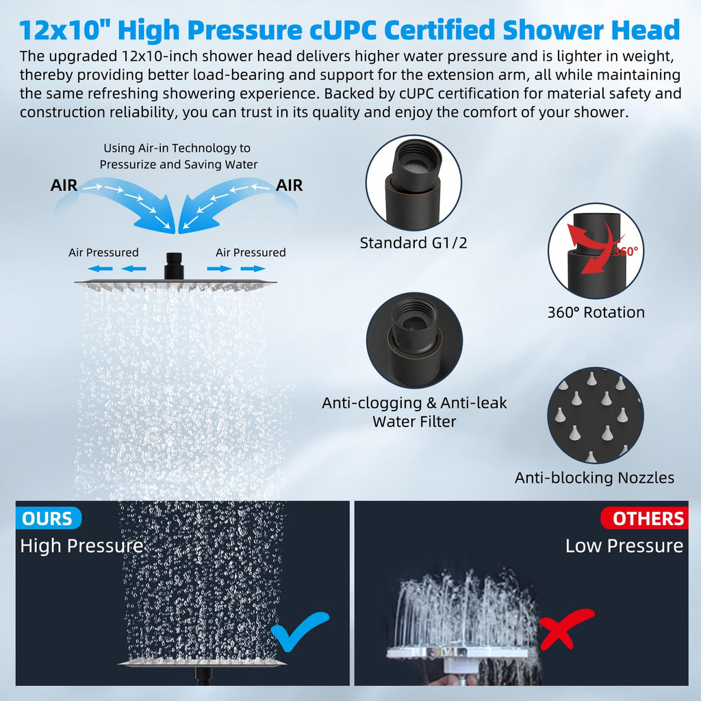 12'' Rain Shower Head with 16'' Extension Arm, Oil Rubbed Bronze