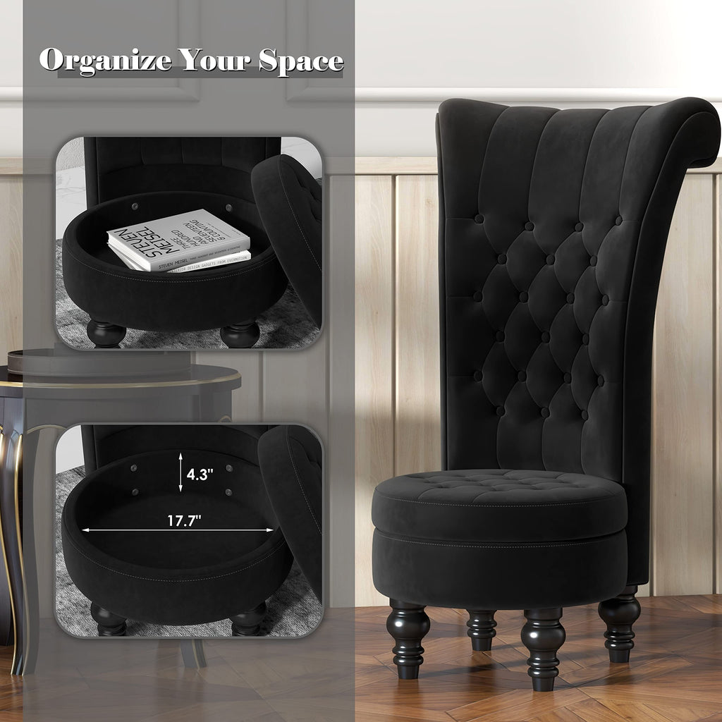 MU High Back Throne Royal Velvet Accent Armless Chair Set of 2, Black