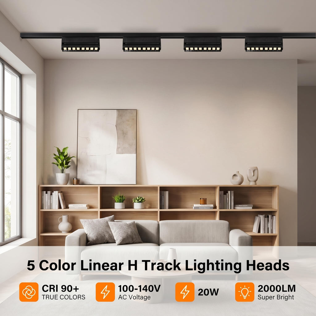 5 Color Linear H Track Lighting Heads Dimmable, Black 20W 1 Pack