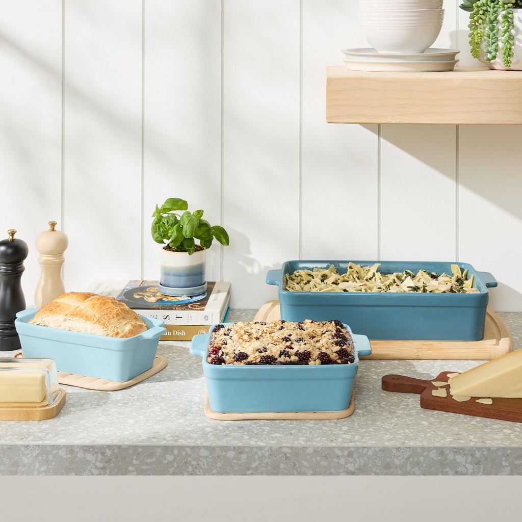 3-Piece Ceramic Casserole Baking Dish Set Cornflower
