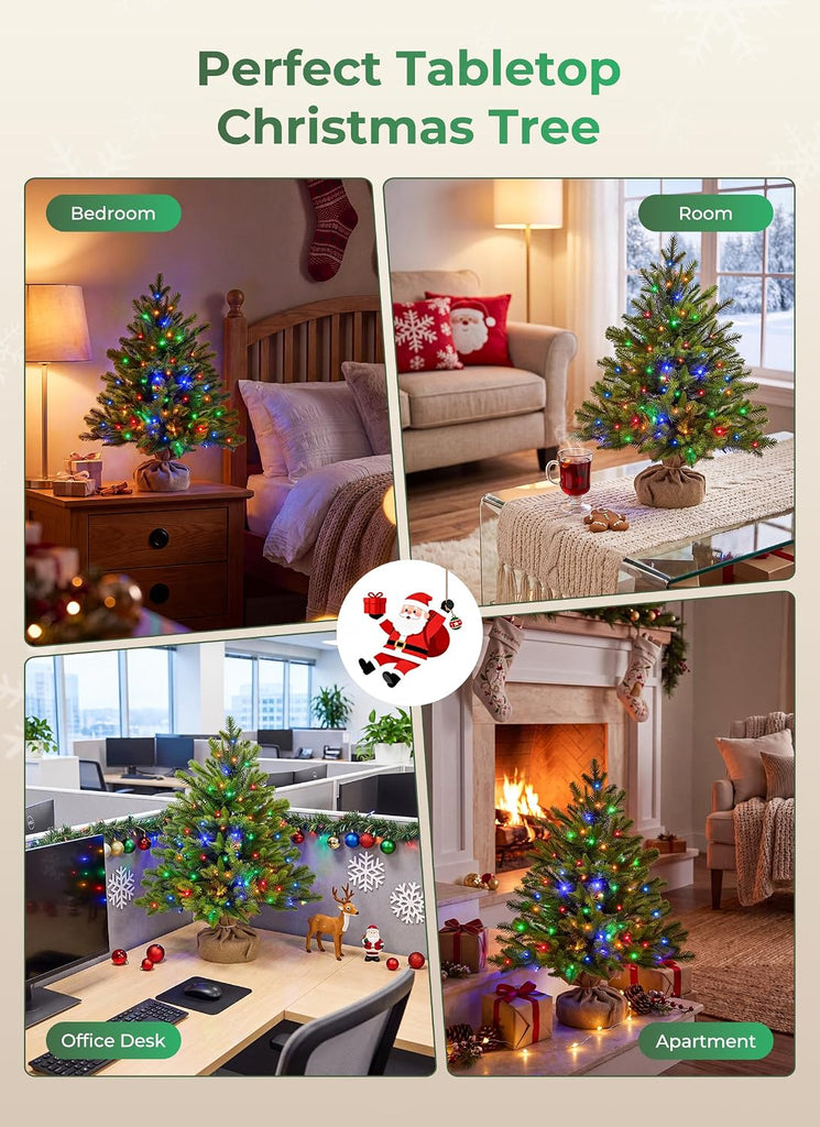 2ft Pre-lit Artificial Mini Christmas Tree, Small Tabletop Decor
