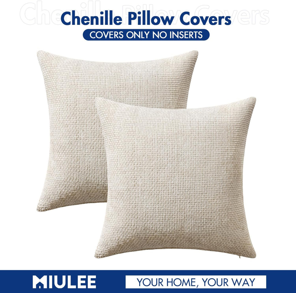 Pack of 2 Couch Throw Pillow Covers 18x18 Inch Neutral Beige Modern Boho Accent Decorative Pillow Covers Soft