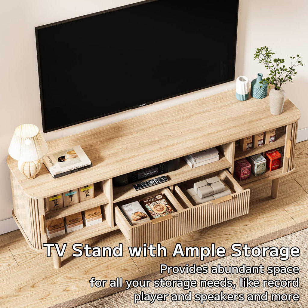 62.4 Inch Fluted TV Stand, Modern Media Console Fits TVs up to 75"